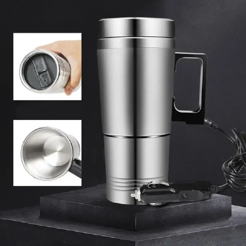 Car Travel Heating Cup Stainless Steel Electric Car Heating Vacuum Cup Auto Universal 12V/24V Insulation Water Cup Kettle