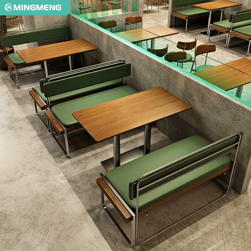 High Quality Cafe Table and Chair Commercial Restaurant Furniture Set Custom Wood Dining Table Leather Booth Seat Bench Sofa