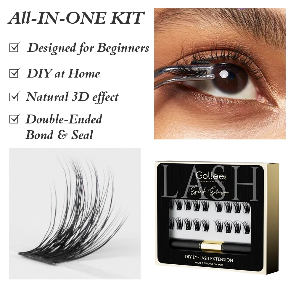 Gollee Factory Price Diy Lashes Segmented Kit Individual Cluster Diy Eyelash Extensions Kit