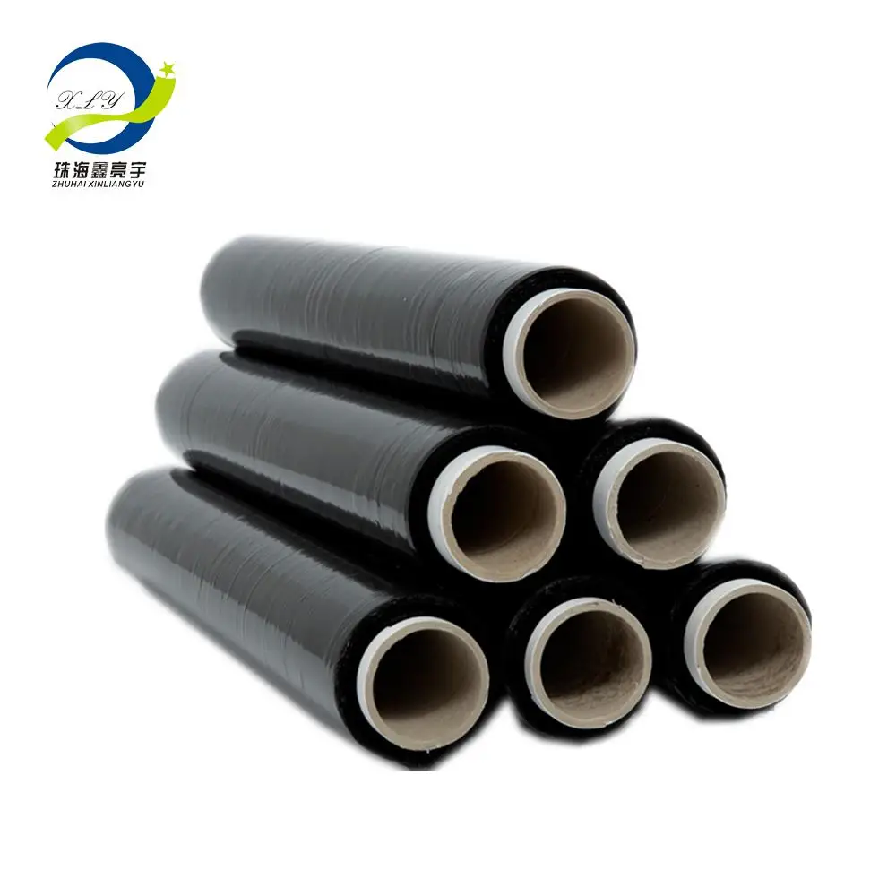Black Hand Stretch Wrap Self-adhesive Stretch Film Wrap Plastic Packaging OEM for Box Wrapping Packaging Shipping 80 Gauge Black