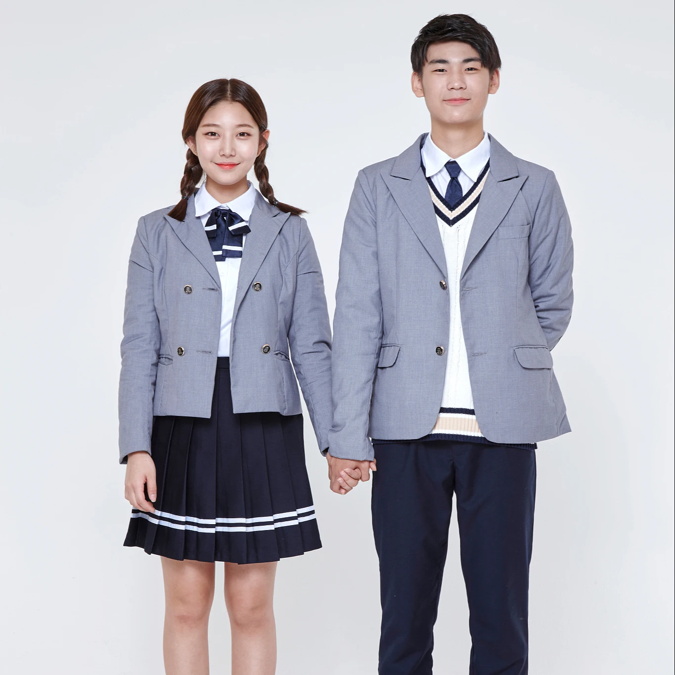 Preppy Style Customized Long Sleeve Coat High School Uniform Check Skirt Designs