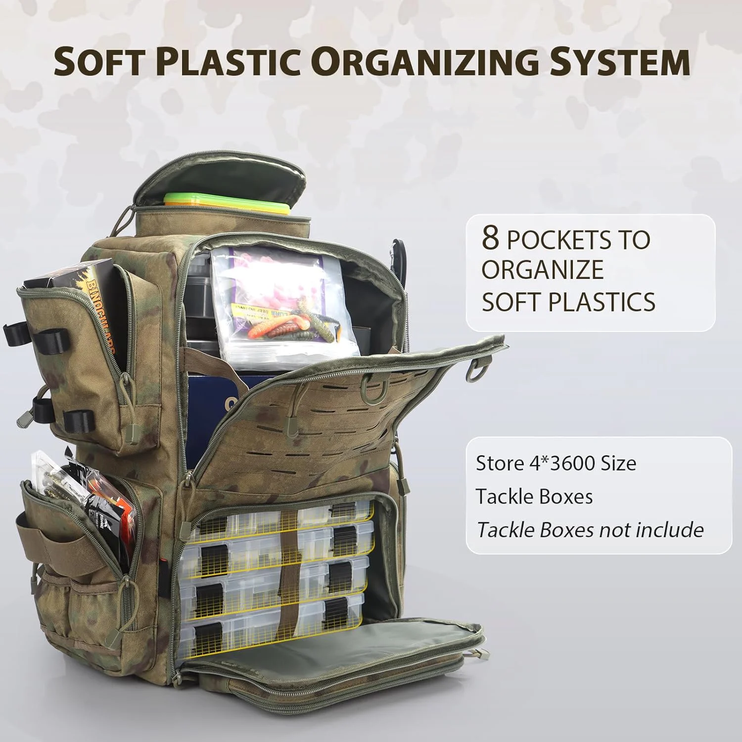 Fishing Backpack, Fishing Tackle Backpack with Rod Holders for 4 Boxes (Box Not Included) 45L Waterproof Fishing Gear