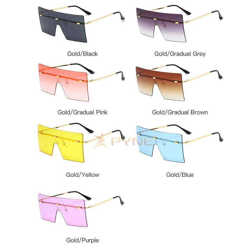  New Trendy Metal Frame Clear Sunglasses Wholesale Oversized Rectangle Rimless Designer Square Frames Gift