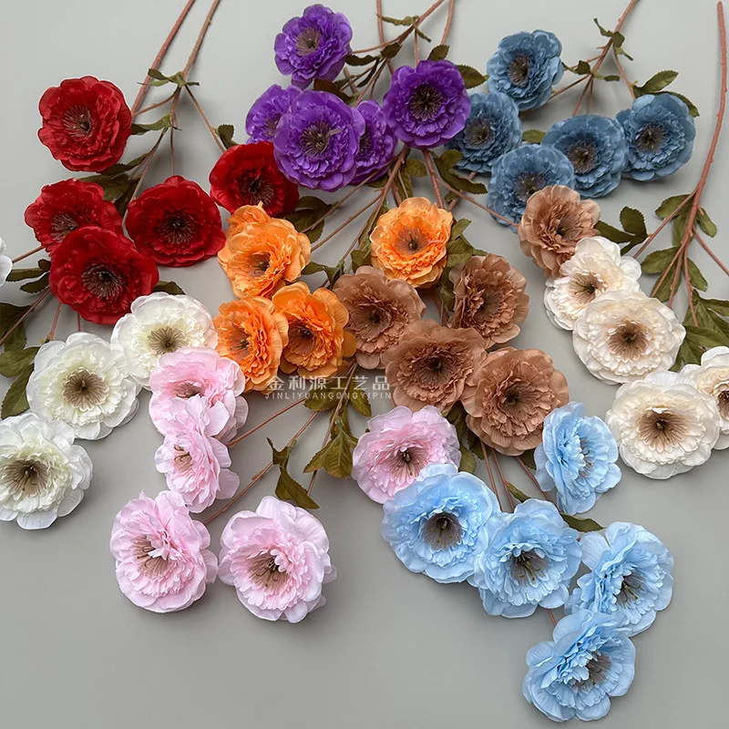 M-P132 wholesale white decorative flores artificial silk flower 5 heads peony flower for home wedding decoration