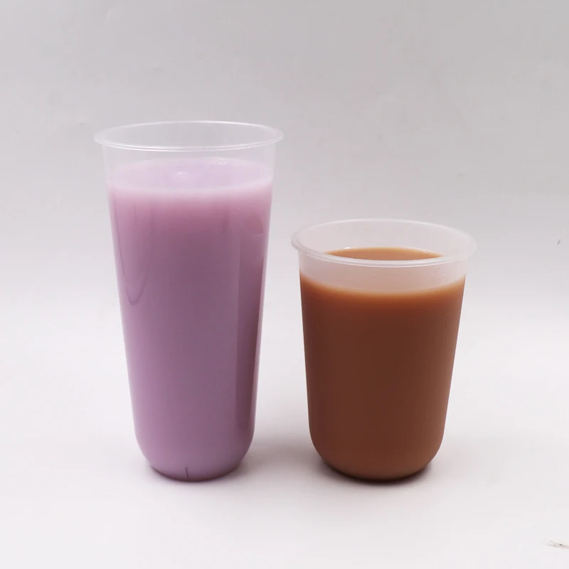 500ml 600ml 700ml Custom Logo Clear PET Disposable Boba Tea Cup with Lid