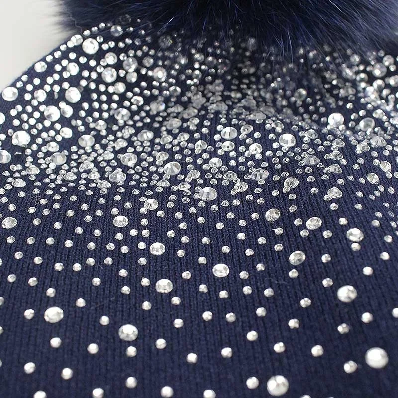 
Factory Wholesale Womens Knitted Soft Beanie Fox Fur Ball Hats Winter Hats With Pom poms 