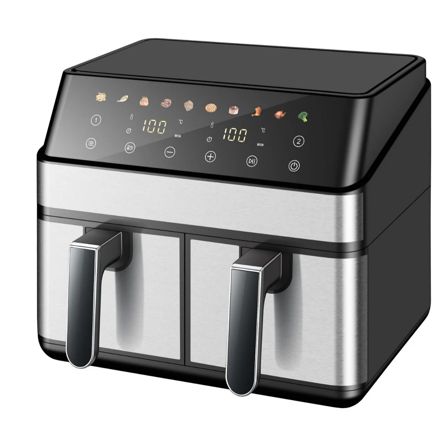 Stainless steel double pot air fryer multifunctional, visible, large capacity household electric fryer intelligent oven