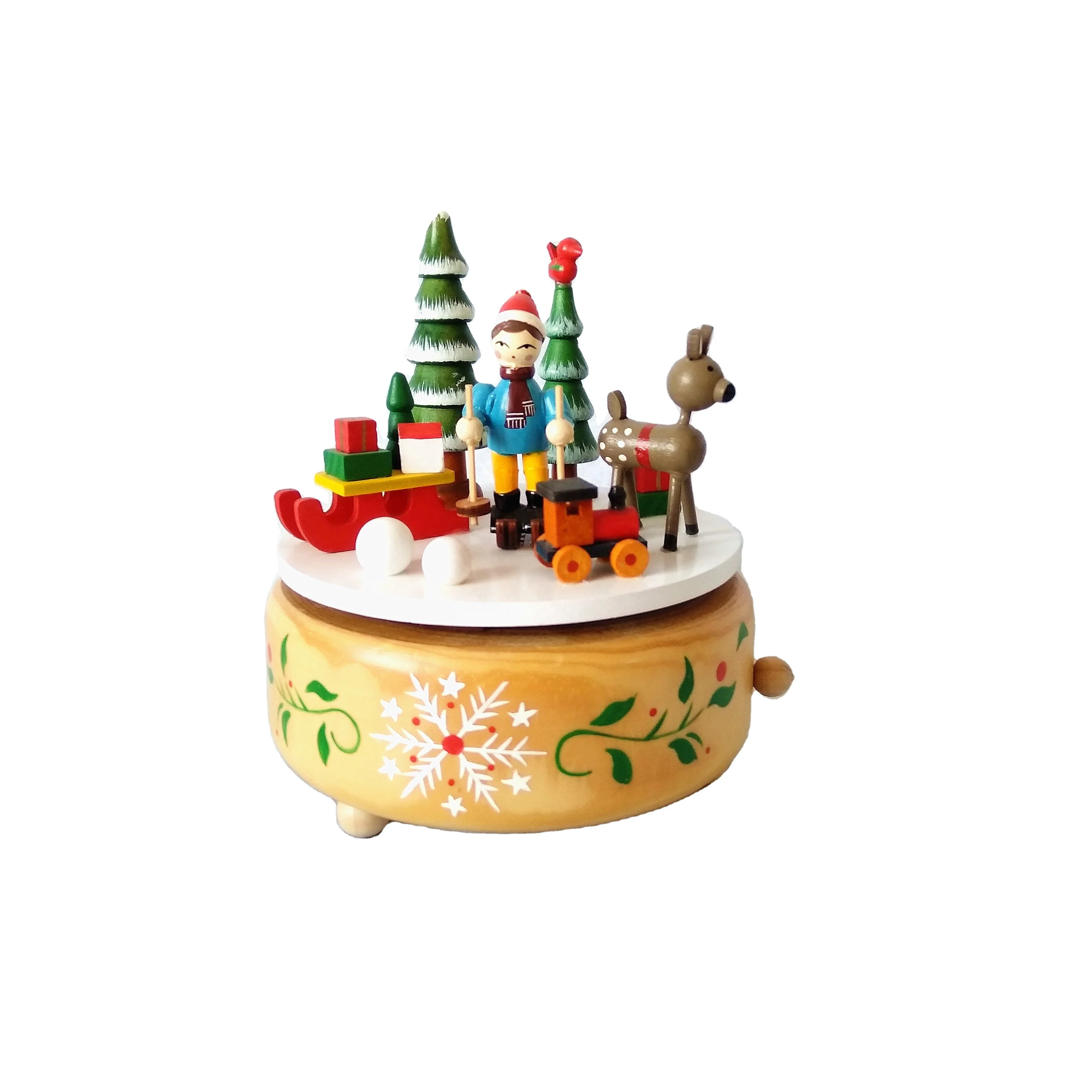 Wood handmade rotating Christmas music box decoration
