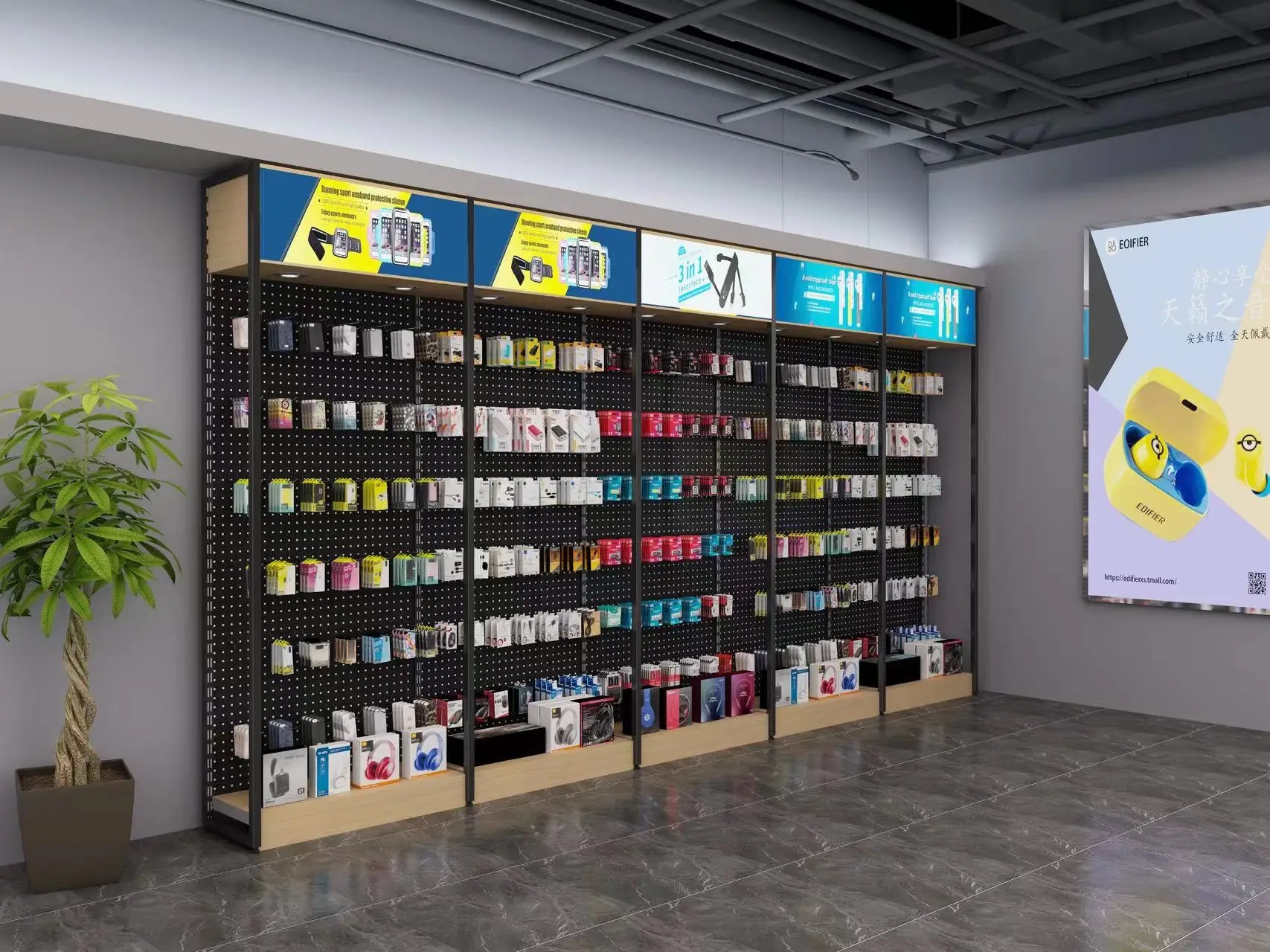 Phone Retail Shops Metal Floor Display Racking For Cellphone Accessories Headphone Display Hook Holder Stand