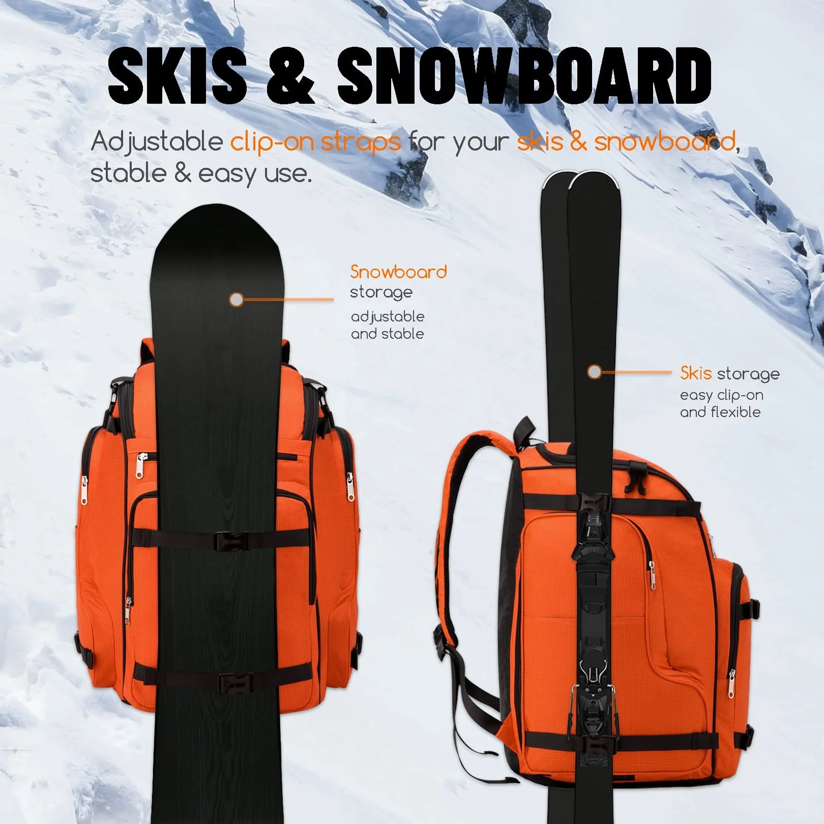 50L Large Capacity Ski Boot Bag for Skate Helmet Jacket Skis Snowboard Accessories Travel Backpack for Skiing