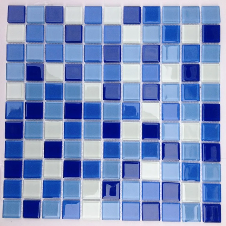 Polished Blue Mix Glass Mosaic Tiles for Swimming Pool