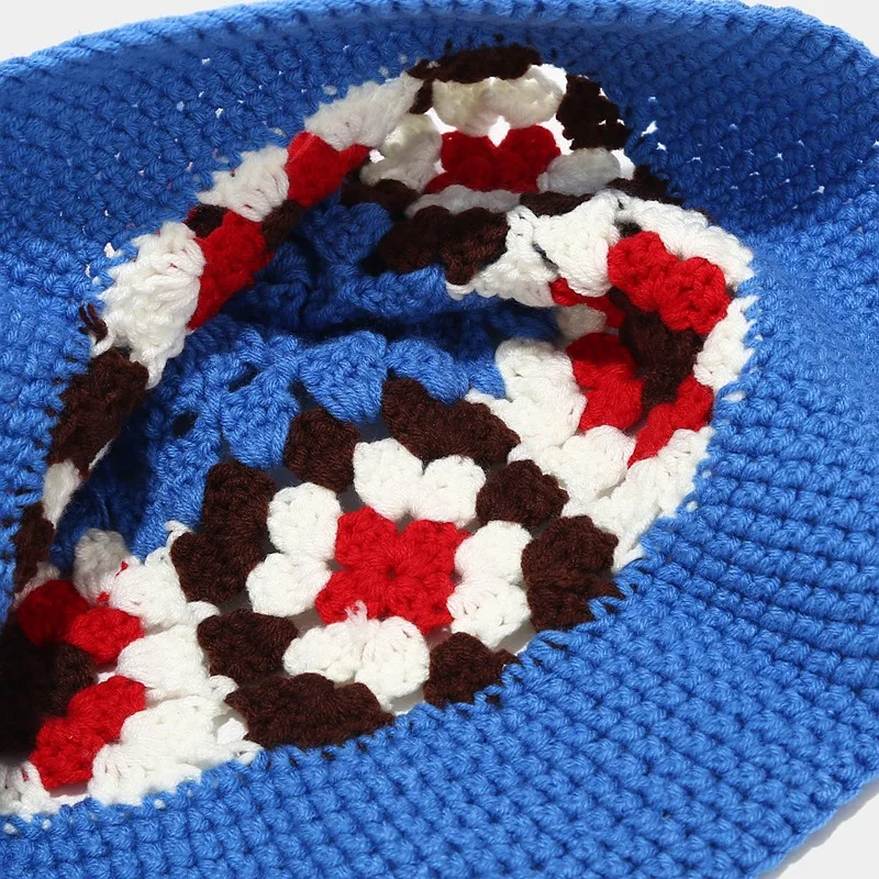Summer Outdoor Handmade Folded Knit Beanie Hat Wide Brim Round Luxury Women Floral Soft Wholesale Custom Crochet Knit Bucket Hat