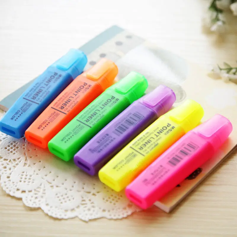 Smooth writing rainbow color pastel plastic glitter highlighter marker pen with clip for student kids