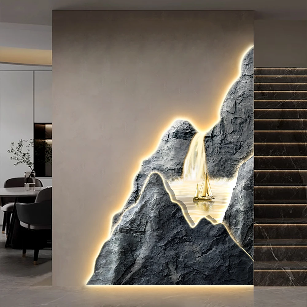 High end living room decoration painting with LED light wall lamp painting three-dimensional light luxury 3D UV wall mounted
