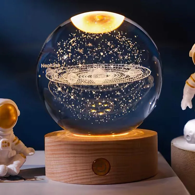 Роскошная Лунная галактика солнечная система Сатурн 3D Хрустальный шар кристалл планета ночник с зарядной сенсорной базой