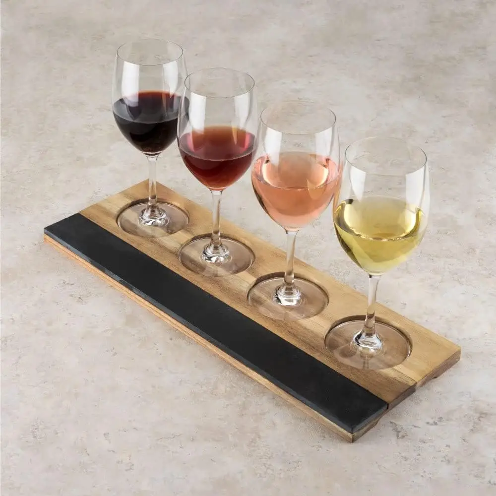 Wine Tasting Board with Slate Chalkboard, 2 Pieces of Soapstone Chalk