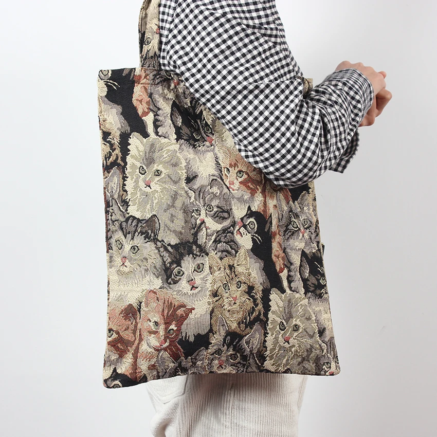 Китайский поставщик двойная вышитая жаккардовая женская сумка-тоут гобелен плетеная Сумка для покупок с рисунком