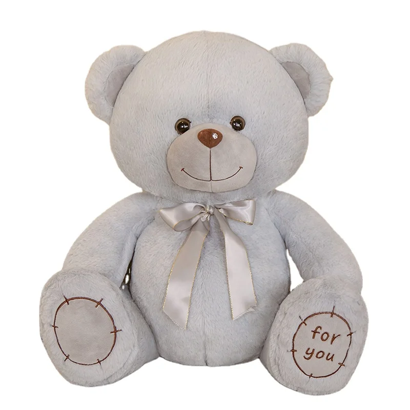 Eco-friendly personalized pink/brown/gray teddy bear plush animal with bow lovely soft stuffed teddy bear toy for kids gift