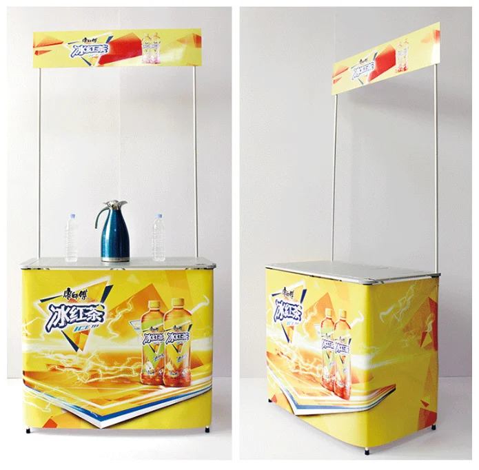 Supermarket Display Pull Net Foldable Aluminum Alloy Frame Pop Up Counter Led Promotion Table