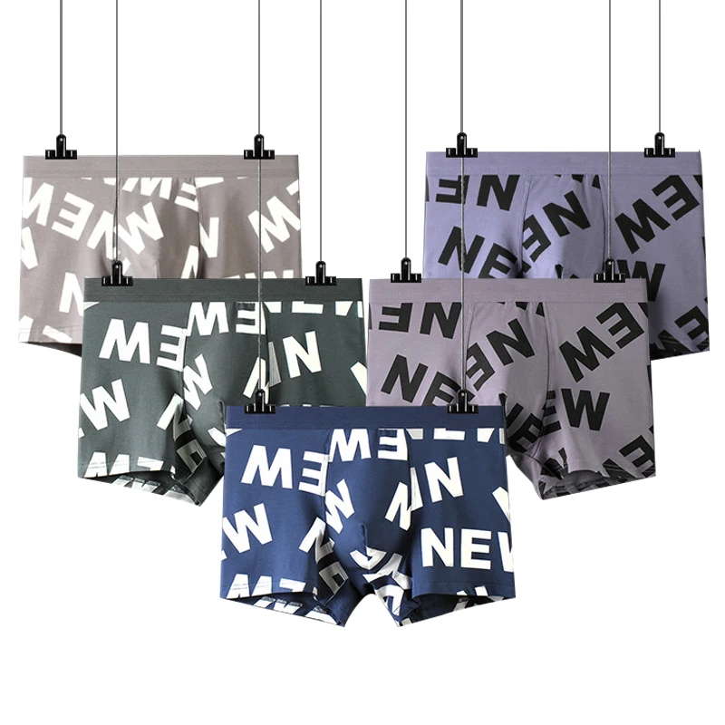 Мужское нижнее белье, боксеры из модала с принтом для мальчиков, мужские боксеры, слитные Трусы из чистого хлопка, нижнее белье для мальчиков