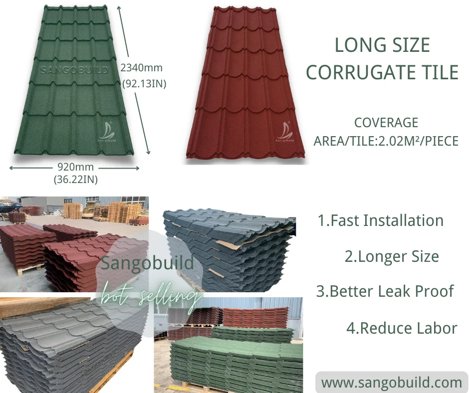 2024 India Colorful Sangobuild Stone Coated Metal Roof Tile Direct Sale Colugated Iron Sheet Stone Coated Aluminium Roofing