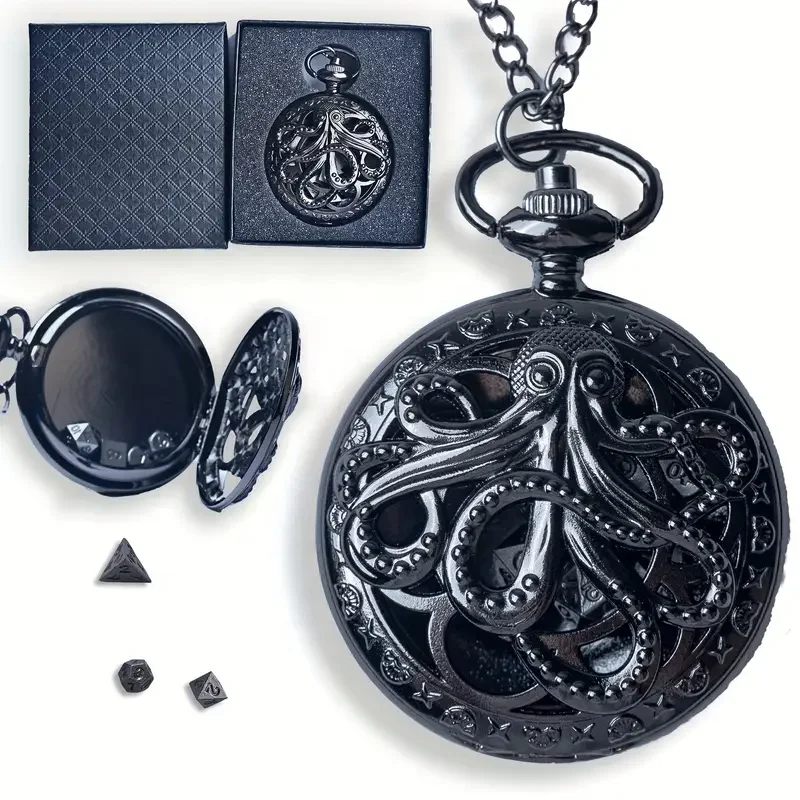 7pcs Portable Mini Role Playing Dice with Pocket Watch Shell, Cards Board Game Polyhedral Metal Dice Set