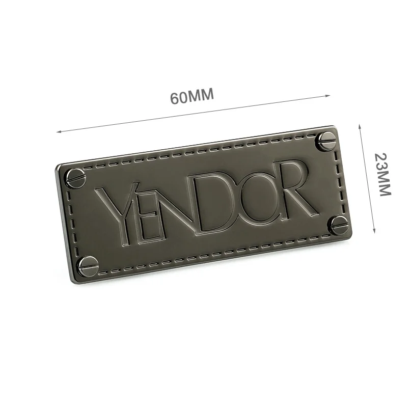 Custom Gunmetal Metal Label Engraved Logo 4 Corners with Screws Decoration for Bags