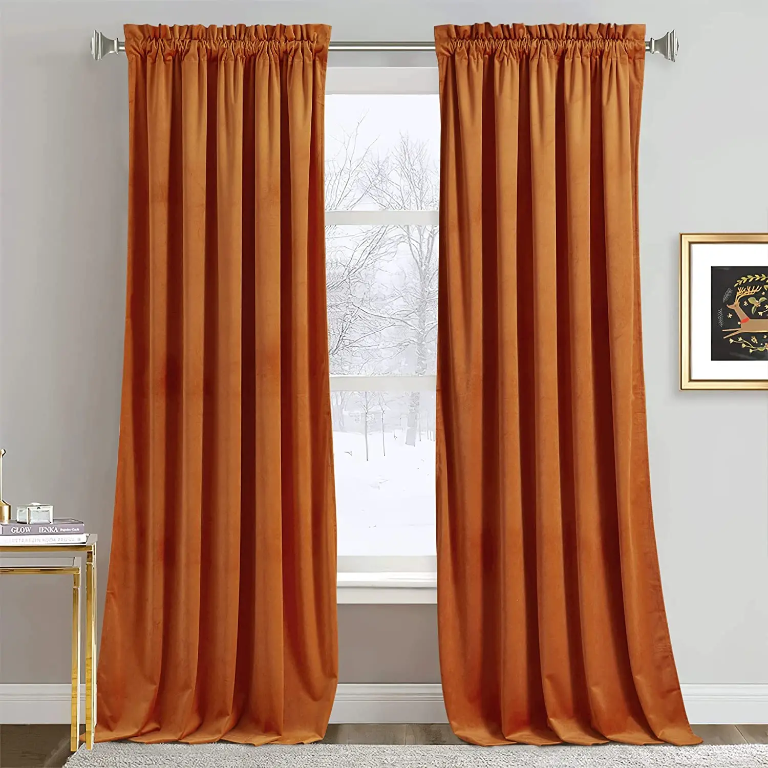 BCK088 Velvet Curtains for Bedroom Window Light Filtering Drapes for Living Room Darkening Soundproof Thermal Curtain Rod Pocket