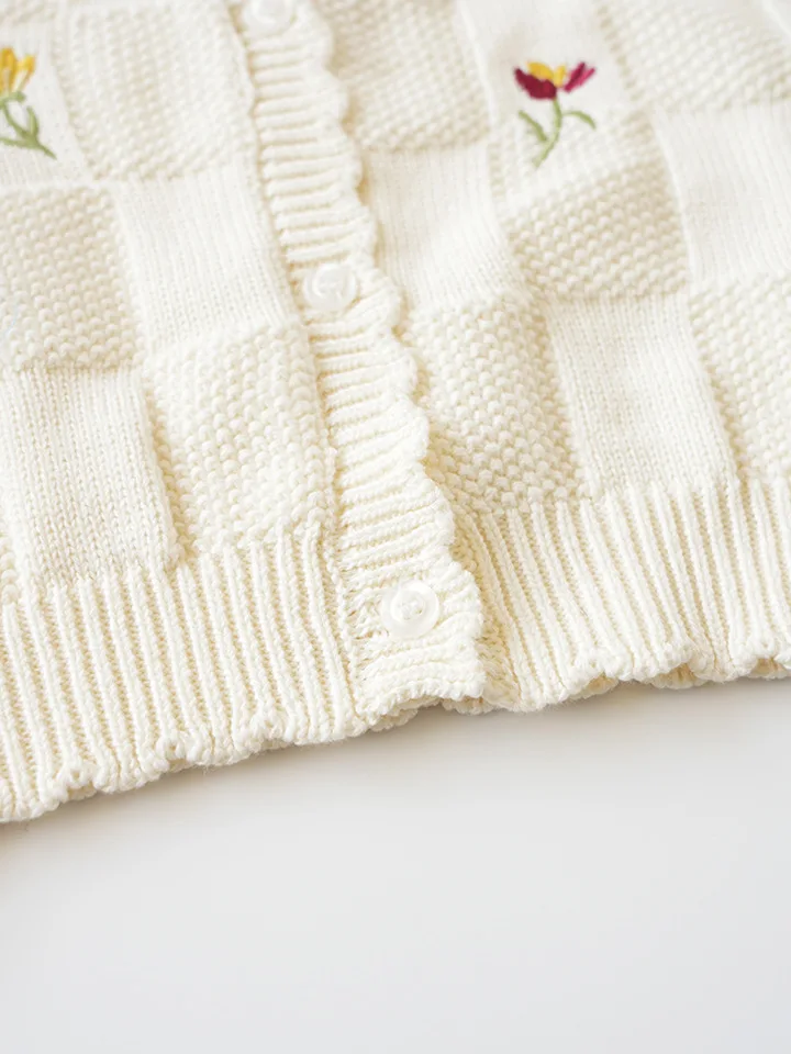 Fashion Autumn Winter 2024 Kids Baby Girl Sweater Floral White Cardigans for Toddler 3-8Years