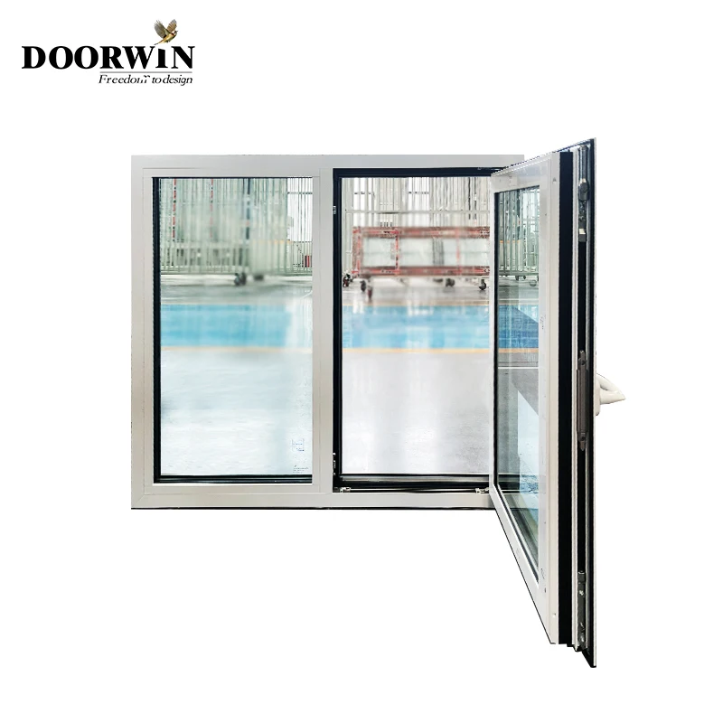 Doorwin конкурентоспособная цена в европейском стиле простой дизайн защита от взлома белый поворотный Французский Алюминиевый створчатый окно