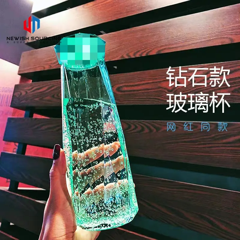 400 ml Seal Dazzle Color Crystal Diamond Creative Water Glass Bottle Cup Gift Custom Pyrex Glass Argyle Hand Cup