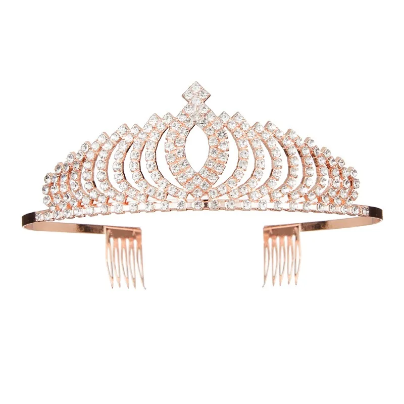 Wholesale Luxury Antique Vintage Crystal Rose Gold Wedding Tiara For Bride Wedding Rhinestone Bridal Tiara Crown with Side Combs
