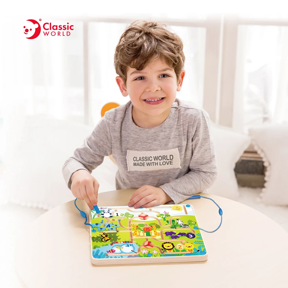 Classic World Wooden Educational Toys Magnetic Maze Puzzle Game Toy Zoo Magnet Bead Maze