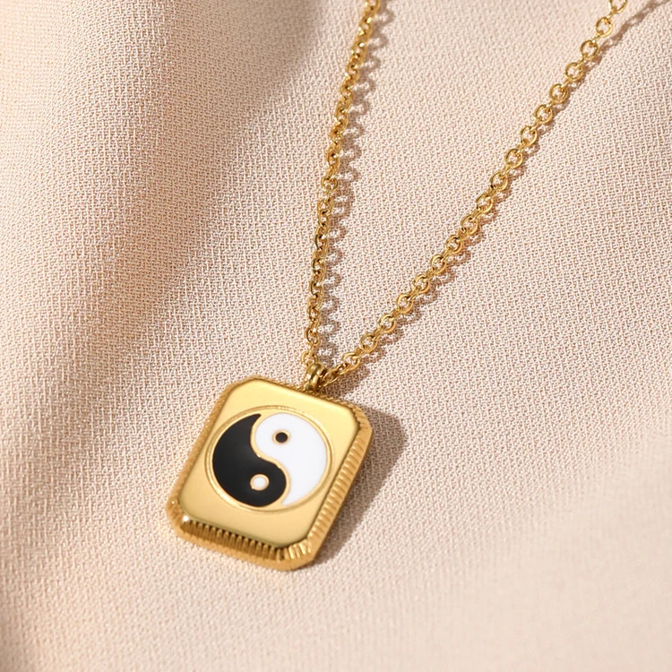 Retro simple square geometric collarbone chain ins wholesale gossip yin and yang pendant necklace unisex
