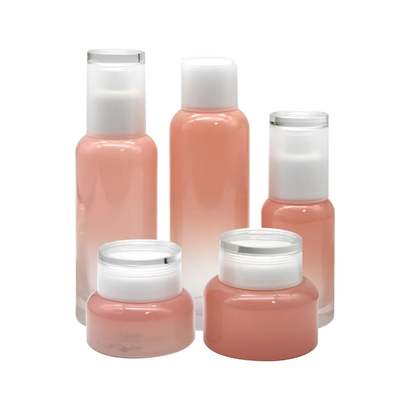 Luxury gradient colour cosmetic packaging glass skincare container essence ampoules and jars