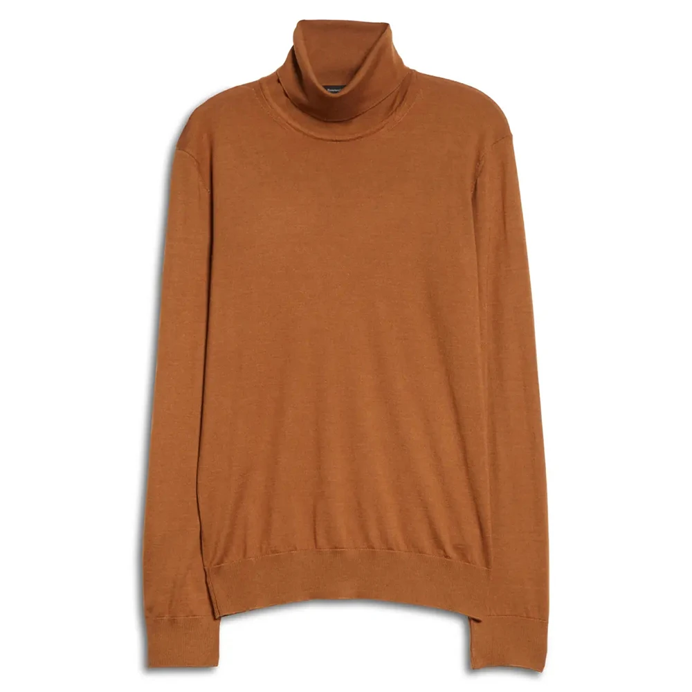 Custom LOGO OEM & ODM   Mens Cashmere Sweater Long Sleeves Cashmere Pullover Brown Turtleneck Men Jumper