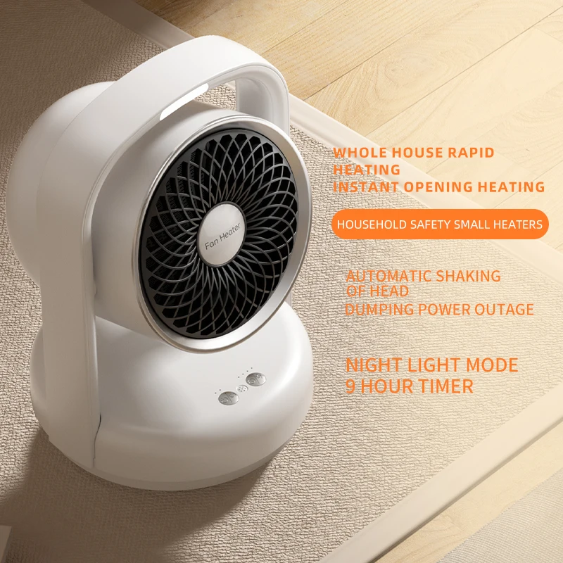 QIATAILI PTC Plug in Fan Heater Winter Mini Office Space Heater Fan 1500W Electric Fan Heater with Timer Auto Shaking