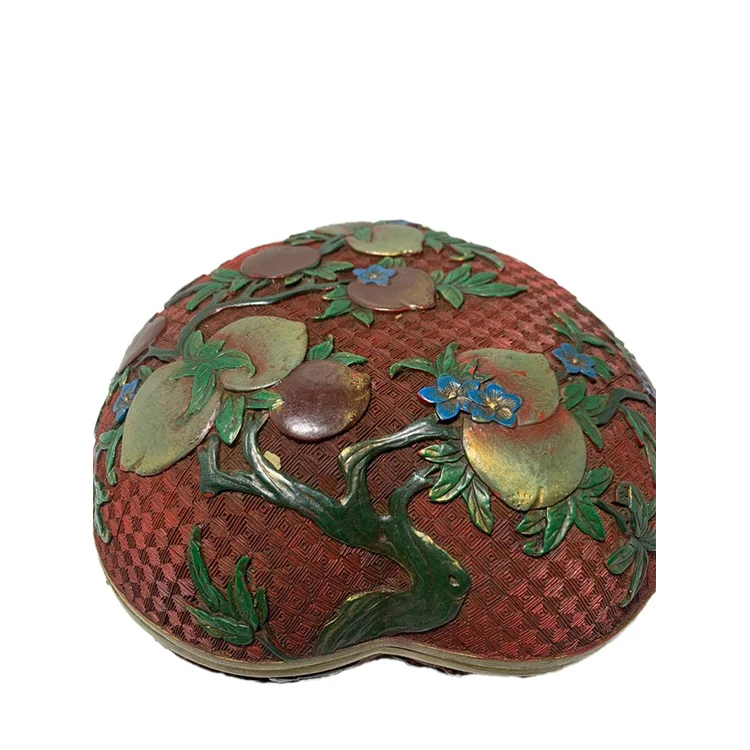
chinese Old lacquerware hand-painted colorful life peach box Lacquerware 