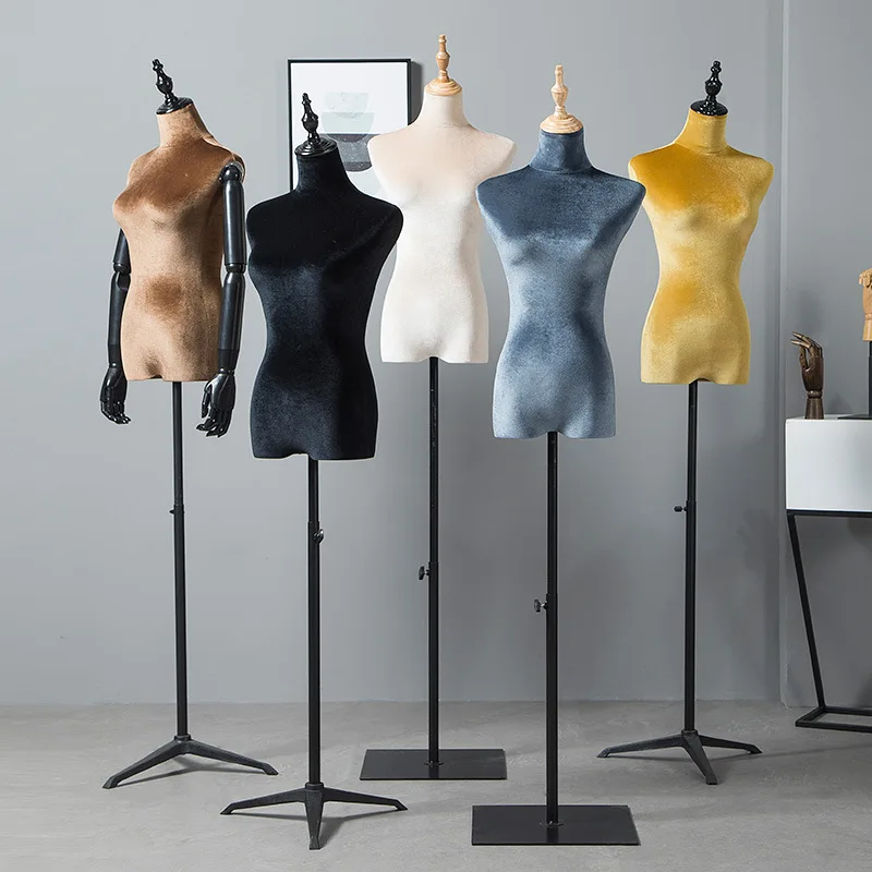Clothing Store Velvet Half Body Female Mannequin Torso with Plating Gold Fashion Lady Display Dress Form Torso Model Props