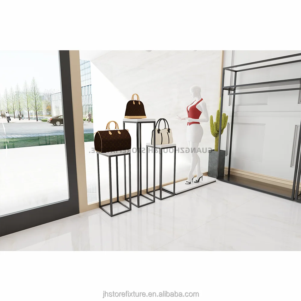 Fashion beauty store interior designed fixtures black custom women clothing display rack equipment shoes table stand
