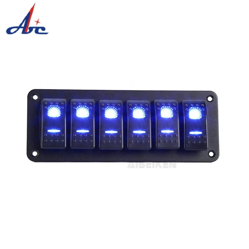 6 Gang Toggle Switches Dash 5 Pin ON Off 2 LED Backlit Rocker Switch Aluminum Panel for Boat Car Marine