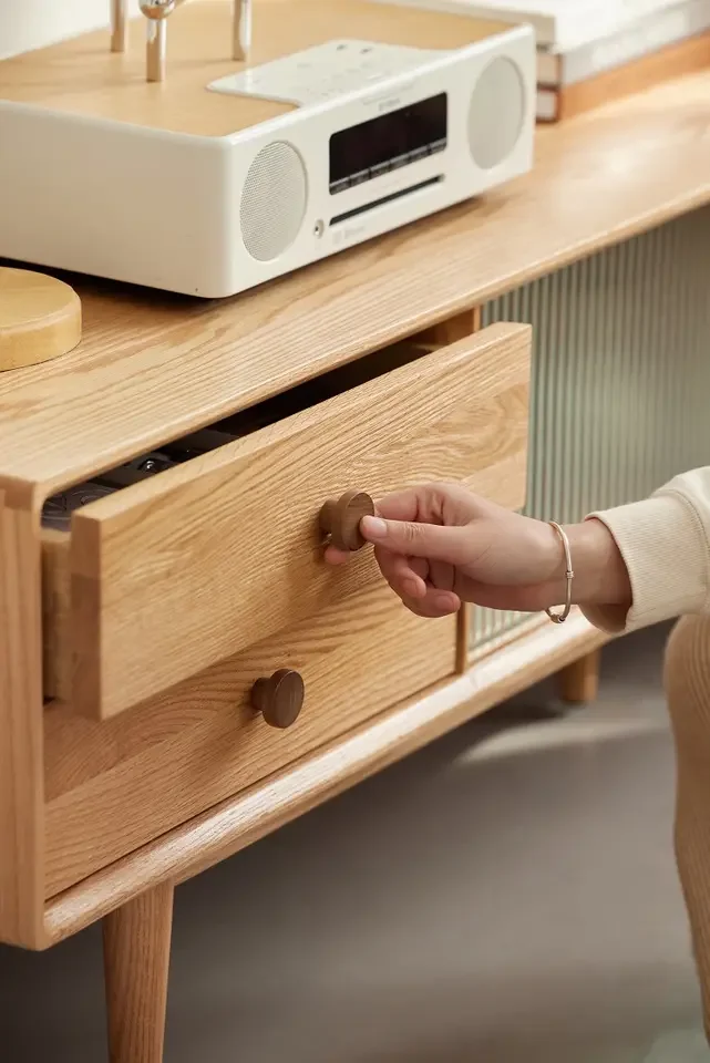 Atunus Natural Oak Wood Half-moon Handles TV Table Living Room Entertainment Center move Door Cabinets Modern TV Stands