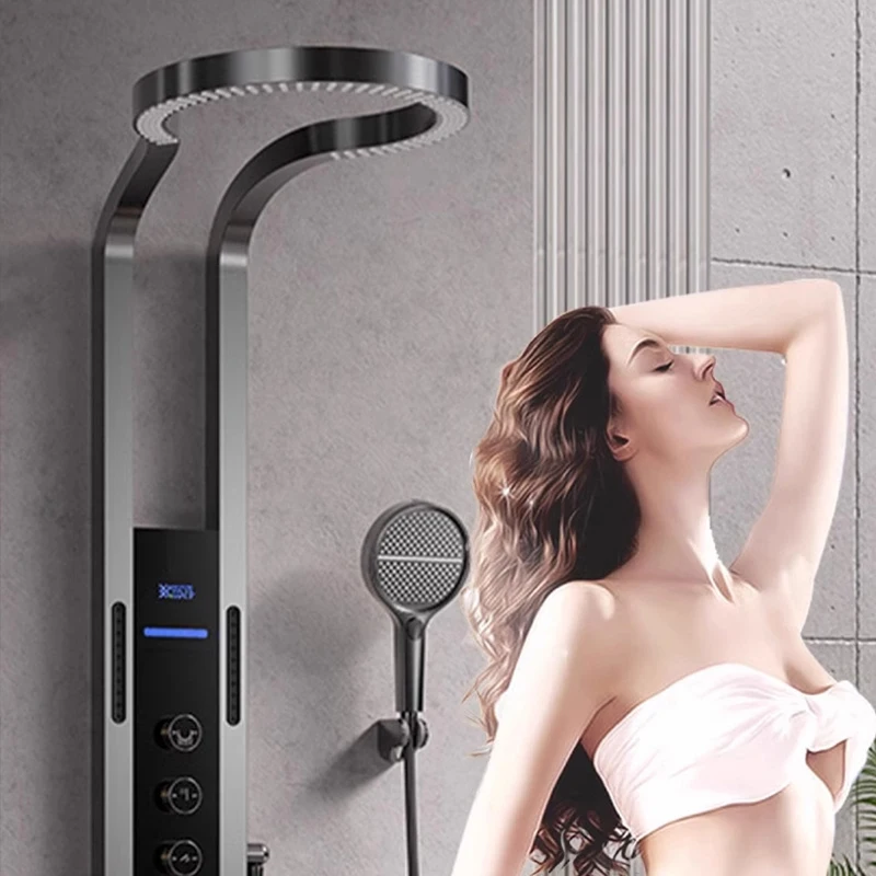 Factory Outlet Gun Gray Rainfall Shower Set Smart Thermostatic Shower Tower Column With Temperature Display Shower Panel