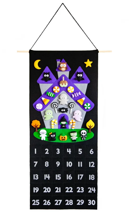 NEW felt Halloween advent calendar holiday countdown wall hanging decor kids toys pumpkin ghost bat