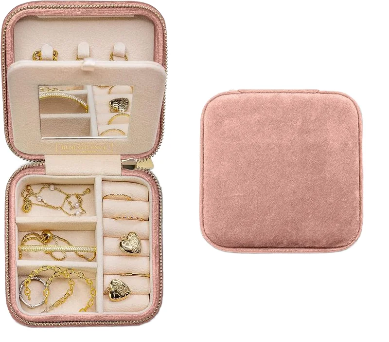 Hot Selling Pink Travel Mini Jewel Case Box Cute Leather Storage Ring Necklace Packaging Organizers velvet jewelry box