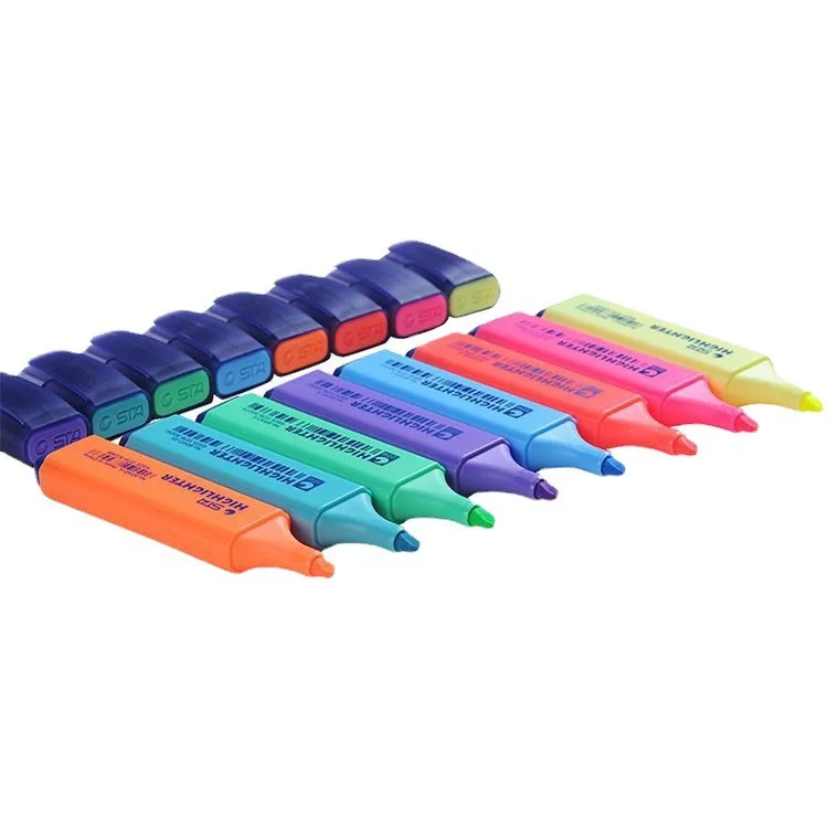 New High Quality Office Stationery Student Highlighting Marking Fluorescent Pen Multi Color Axe Shaped Pen Head Highlighter