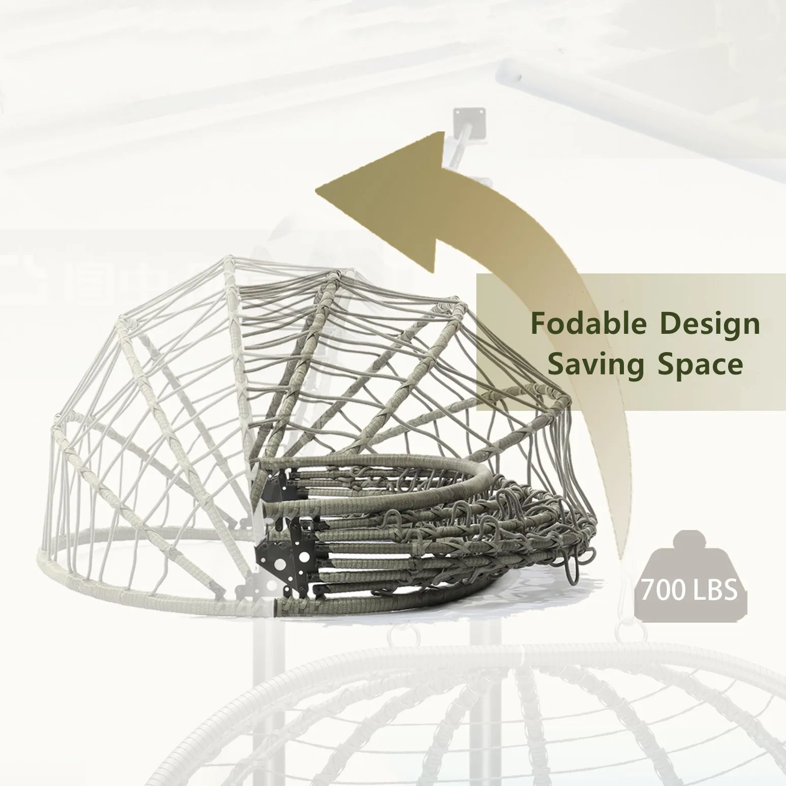 Outdoor Rattan Double Egg Chair with Stand Hammock Cushion Foldable Patio Wicker Hanging Loveseat Garden Wicker Swing Chairs