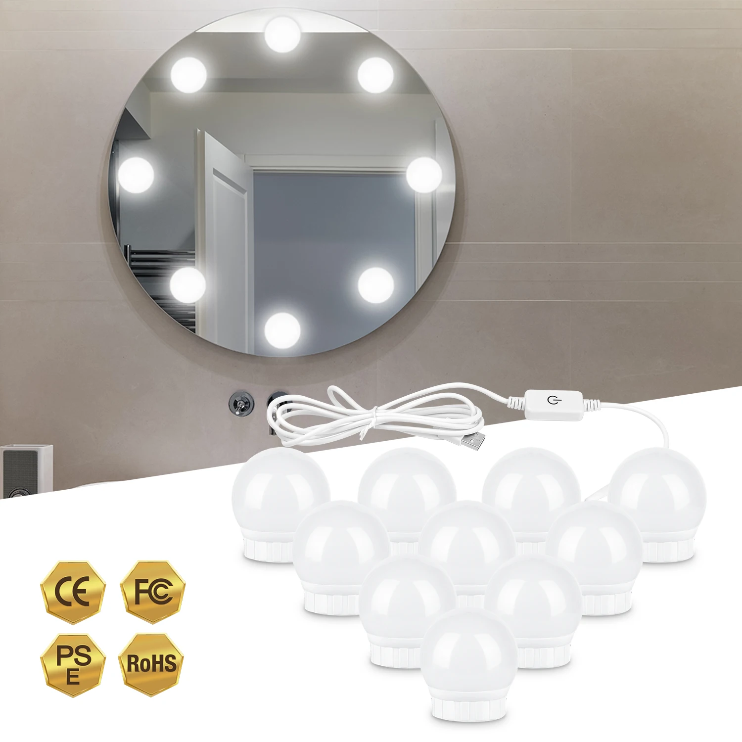 Hollywood Makeup Light Bulbs Vanity Mirror Lamp for Bathroom White Body USB Powered touch Switch Lamps