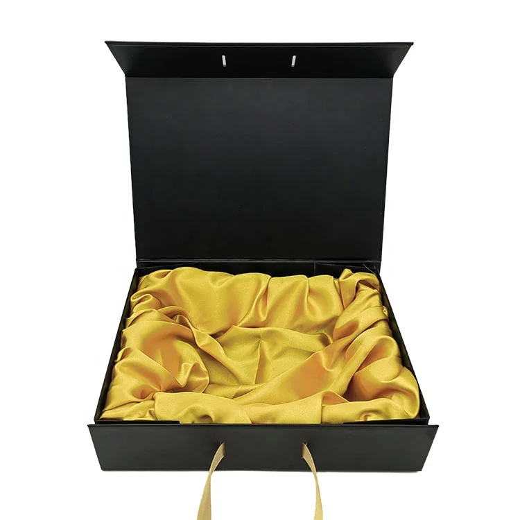Popular paper satin gift box packaging custom weave hair boxes black folding magnetic wig packaging boxes luxury
