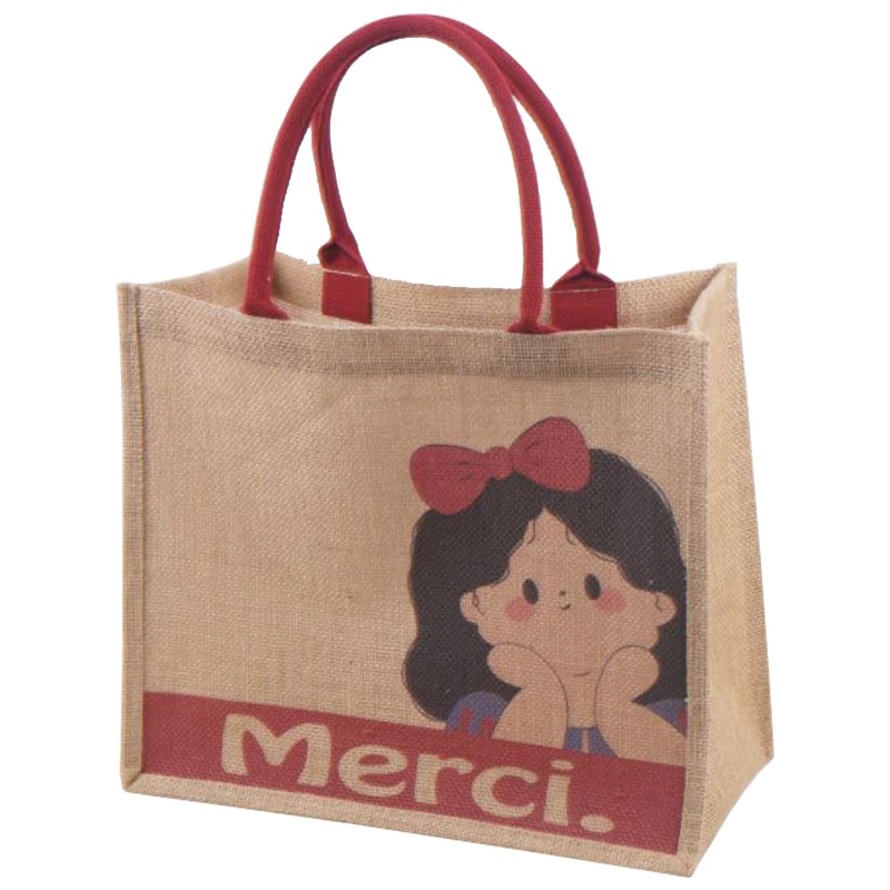 Natural Eco Friendly Reusable Tote Bags Jute Shopping Burlap Gift Tote Jute Cotton Bag Rope Handle White Jute Bag